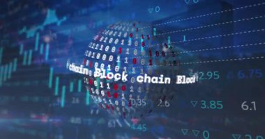 Dünya üzerinde ikili kodlama ile finansal veri işleme animasyonu. Küresel iş, internet bağlantıları, bulut hesaplama ve veri işleme kavramı dijital olarak oluşturulmuş video.