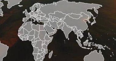 Dünya haritası ve manzarası üzerinde veri işleme animasyonu. Küresel bulut hesaplama, bağlantılar, iletişim, dijital arayüz ve dijital olarak oluşturulmuş video işleme kavramı.