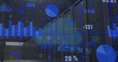 Bilgisayar sunucuları üzerinden veri işleme animasyonu. Küresel bulut hesaplama, bağlantılar, iletişim, dijital arayüz ve dijital olarak oluşturulmuş video işleme kavramı.