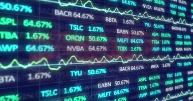 Animation of financial data processing over grid. Global business, finances, computing and data processing concept digitally generated video.