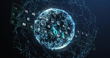 Dünya üzerinde veri işlemenin animasyonu ve mavi arkaplandaki bağlantı ağı. Küresel ağ ve iş arayüzü teknolojisi kavramı