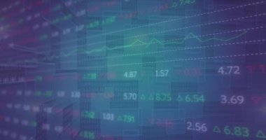 Şebeke üzerinde finansal veri işleme animasyonu. Küresel iş, finans, bağlantılar, bulut hesaplama ve veri işleme kavramı dijital olarak oluşturulmuş video.