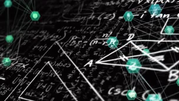 Animace Dvou Koulí Medicínských Ikon Rotujících Nad Matematickými Rovnicemi Černém — Stock video