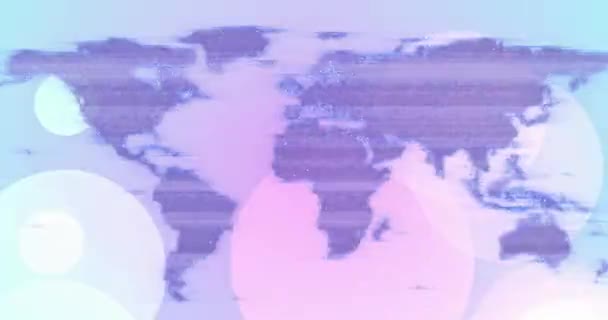 디지털 웨이브에 대항하는 지도에 오작동 효과의 애니메이션 배경에 글로벌 비즈니스 — 비디오