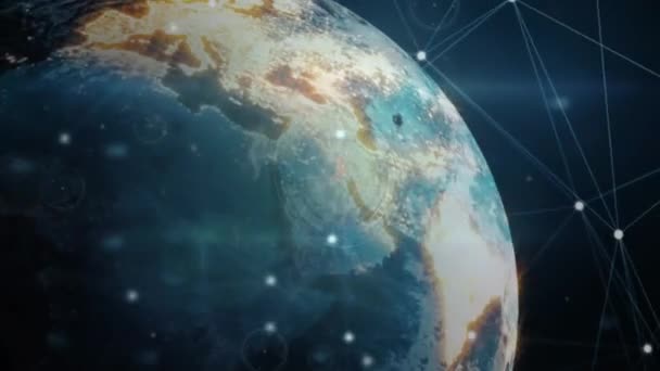 Animace Sítě Připojení Tikání Hodin Rotující Kouli Modrém Pozadí Globální — Stock video