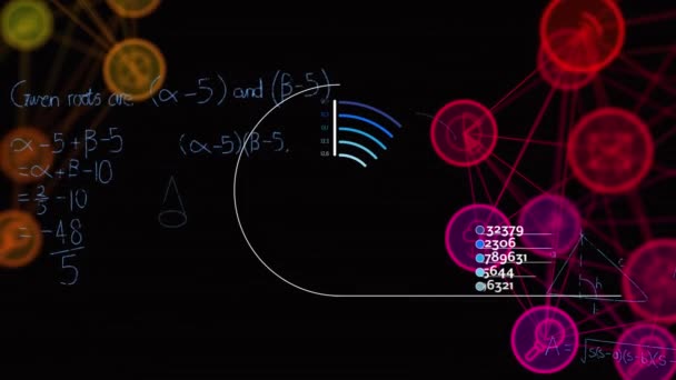 Matematiksel Denklemlerin Animasyonu Siyah Arka Planda Dönen Iki Dünya Dolusu — Stok video
