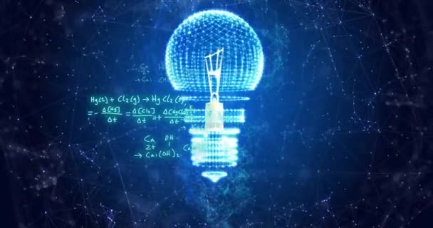 Animatie Van Gloeilamp Wiskundige Gegevensverwerking Wereldwijd Concept Voor Elektriciteit Cloud — Stockvideo