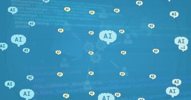 Animação Processamento Dados Sobre Conexões Com Ícones Inteligência Artificial Global — Vídeo de Stock