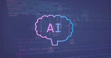 Ai metin, simge ve veri işleme animasyonu. Küresel yapay zeka, dijital arayüz, hesaplama ve veri işleme kavramı dijital olarak oluşturuldu.