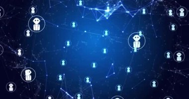 Hawaii simgeleriyle olan bağlantıları üzerinden ai veri işleme animasyonu. Küresel yapay zeka, hesaplama, dijital arayüz ve veri işleme kavramı dijital olarak oluşturuldu.