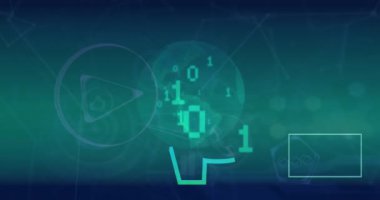 Hawaii ikonlarıyla tüm dünyada ai veri işleme animasyonu. Küresel yapay zeka, hesaplama, dijital arayüz ve veri işleme kavramı dijital olarak oluşturuldu.