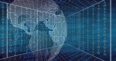 Hawaii simgeleriyle olan bağlantıların dünya genelinde ai veri işleme animasyonu. Küresel yapay zeka, hesaplama, dijital arayüz ve veri işleme kavramı dijital olarak oluşturuldu.