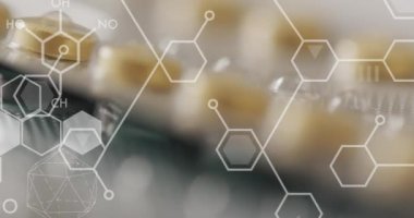 Hap yerine kimyasal yapıların canlandırılması. Küresel tıp ve dijital arayüz kavramı dijital olarak oluşturulmuş video.