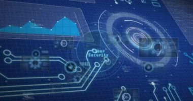 Dürbünün ve veri işlemenin animasyonu. Küresel bulut hesaplama, dijital arayüz ve veri işleme kavramı dijital olarak oluşturulmuş video.