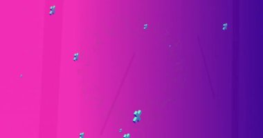 Pembe arka plandaki neon çizgilerin üzerindeki soyut şekillerin animasyonu. Küresel bağlantılar, bulut hesaplama, dijital arayüz ve veri işleme kavramı dijital olarak oluşturuldu.