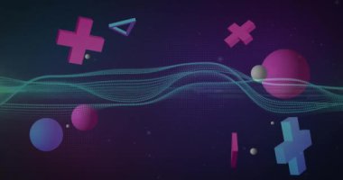 Bağlantılar ağı üzerinden soyut şekillerin animasyonu. Küresel bağlantılar, bulut hesaplama, dijital arayüz ve veri işleme kavramı dijital olarak oluşturuldu.