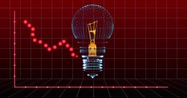 Ampul, istatistik ve veri işleme animasyonları. Küresel elektrik, bulut hesaplama, dijital arayüz ve veri işleme kavramı dijital olarak oluşturuldu.