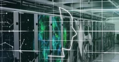 Ai metin ve simgesinin animasyonu, bilgisayar sunucularında veri işleme. Küresel yapay zeka, dijital arayüz, hesaplama ve veri işleme kavramı dijital olarak oluşturuldu.