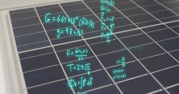Анимация Математических Уравнений Над Солнечными Панелями Глобальная Наука Экология Цифровой — стоковое видео