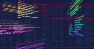Animation of interface with data processing against blue background. Computer interface and business technology concept