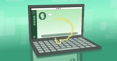 Diz üstü bilgisayar ekranında ai chat ve veri işleme animasyonu. Küresel yapay zeka, bulut hesaplama, dijital arayüz ve veri işleme konsepti dijital olarak oluşturulmuş video.