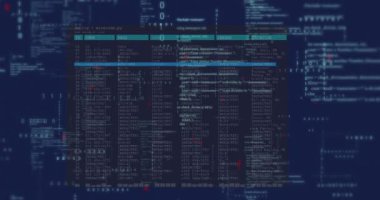 Animation of interface with data processing against blue background. Computer interface and business technology concept