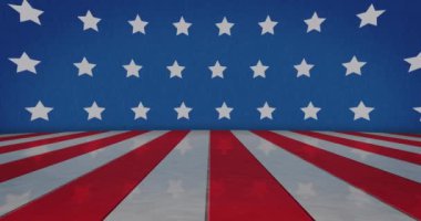 Mavi arka planda yıldızların ve çizgilerin üzerindeki mutlu bağımsızlık günü metninin animasyonu. Bağımsızlık Günü, vatanseverlik ve dijital olarak üretilen video konsepti.