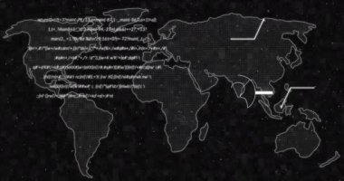 Dünya haritasında ai chat ve veri işleme animasyonları. Küresel yapay zeka, bulut hesaplama, dijital arayüz ve veri işleme konsepti dijital olarak oluşturulmuş video.