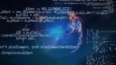 Bağlantılar ve veri işleme ile dünyanın animasyonu. Küresel hesaplama, dijital arayüz ve veri işleme kavramı dijital olarak oluşturulmuş video.