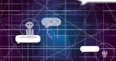 Morarmış arka planda ai chat ve veri işleme animasyonları. Küresel yapay zeka, dijital arayüz ve dijital olarak oluşturulmuş veri işleme konsepti.