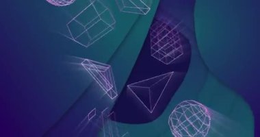 Mavi arka planda 3D pembe şekillerin animasyonu. Küresel bağlantılar, dijital arayüz ve dijital olarak oluşturulan veri işleme konsepti.