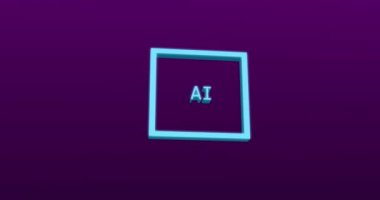 Mor arkaplan üzerinde ai metin ve veri işleme animasyonu. Dijital olarak oluşturulmuş küresel yapay zeka, bilgisayar ve veri işleme kavramı.