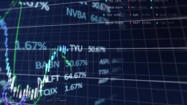 Finansal ve borsa veri işleme sisteminin mavi arkaplanla karşılaştırılması. Küresel ekonomi ve iş veri teknolojisi kavramı