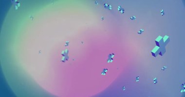 Desenli arkaplanda hareket eden soyut şekillerin animasyonu. Küresel bağlantılar, dijital arayüz ve dijital olarak oluşturulan veri işleme konsepti.