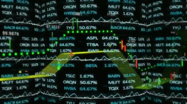 Finansal ve borsa veri işleme animasyonunun kara arka planla karşılaştırılması. Küresel ekonomi ve iş teknolojisi kavramı