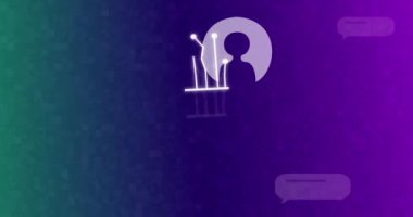 Mor arkaplan üzerinde ai sohbet ve veri işleme animasyonu. Küresel yapay zeka, bulut hesaplama, dijital arayüz ve veri işleme konsepti dijital olarak oluşturulmuş video.