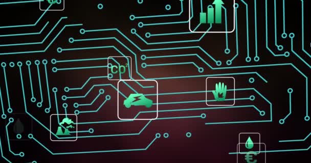 Animace Mikroprocesorových Připojení Více Digitálních Ikon Šedém Pozadí Počítačové Rozhraní — Stock video