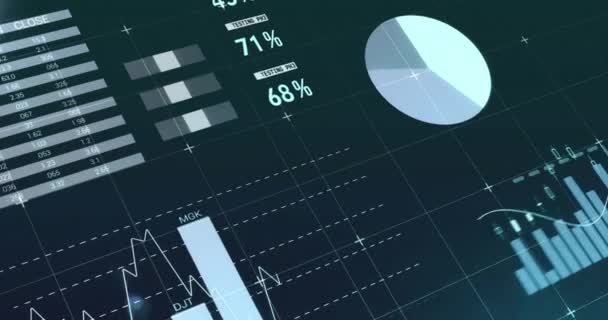 Animação Processamento Estatístico Dados Através Rede Grade Contra Fundo Azul — Vídeo de Stock