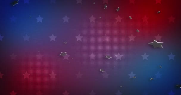 Kırmızı Mavi Arkaplan Üzerine Düşen Beyaz Yıldızların Animasyonu Amerikan Vatanseverliği — Stok video