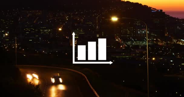 Animación Del Procesamiento Datos Través Del Paisaje Urbano Negocios Globales — Vídeos de Stock