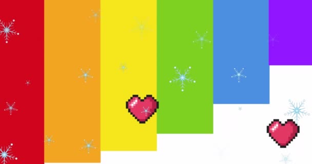 Animação Texto Orgulho Sobre Corações Fundo Arco Íris Orgulho Lgbtq — Vídeo de Stock