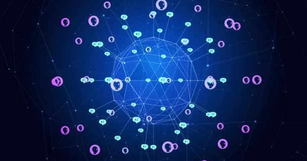 파란색 아이콘 지구본 애니메이션 글로벌 네트워크 컴퓨팅 데이터 디지털 비디오 — 비디오