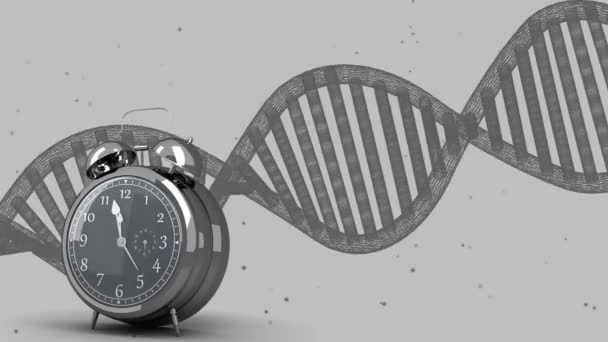 Animação Relógio Movendo Sobre Fio Dna Fundo Cinza Conceito Ciência — Vídeo de Stock