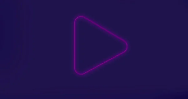 紫色霓虹灯的组成在紫色背景上扮演图标 全球社交媒体 数字接口和数据处理概念 — 图库照片