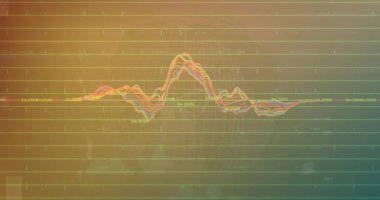 İstatistiksel veri işleme animasyonu eğimli arkaplan ile spinnig küre üzerinde. Bilgisayar arayüzü ve iş veri teknolojisi kavramı
