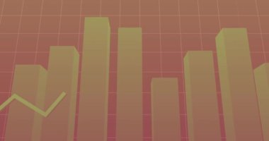 Pembe gradyan arkaplan ile şebeke üzerinden istatistiksel veri işleme animasyonu. Bilgisayar arayüzü ve iş veri teknolojisi kavramı