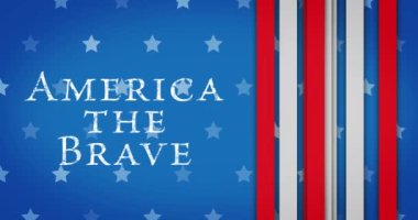 Amerika 'nın animasyonu mavi arka plandaki yıldızlar ve çizgiler üzerindeki cesur metin. Bağımsızlık Günü, vatanseverlik ve dijital olarak üretilen video konsepti.