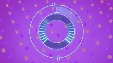 3 boyutlu küpleri mor arkaplana karşı hareket ettirerek daireler yükleme animasyonu. Dijital olarak üretilmiş, hologram, illüstrasyon, ilerleme, şekiller, aydınlanma, soyut ve teknoloji kavramı.