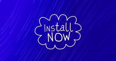 Kurulumun animasyonu şimdi bulutun üzerinde metin oluşturuluyor ve ışık mavi arkaplan boyunca yol alıyor. Dijital olarak oluşturulan küresel sosyal medya, bağlantılar, dijital arayüz ve veri işleme kavramı.