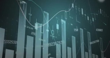 Veri işleme ile istatistiklerin animasyonu. Dijital olarak oluşturulmuş küresel bağlantılar, iş, finans, bilgisayar ve veri işleme kavramı.